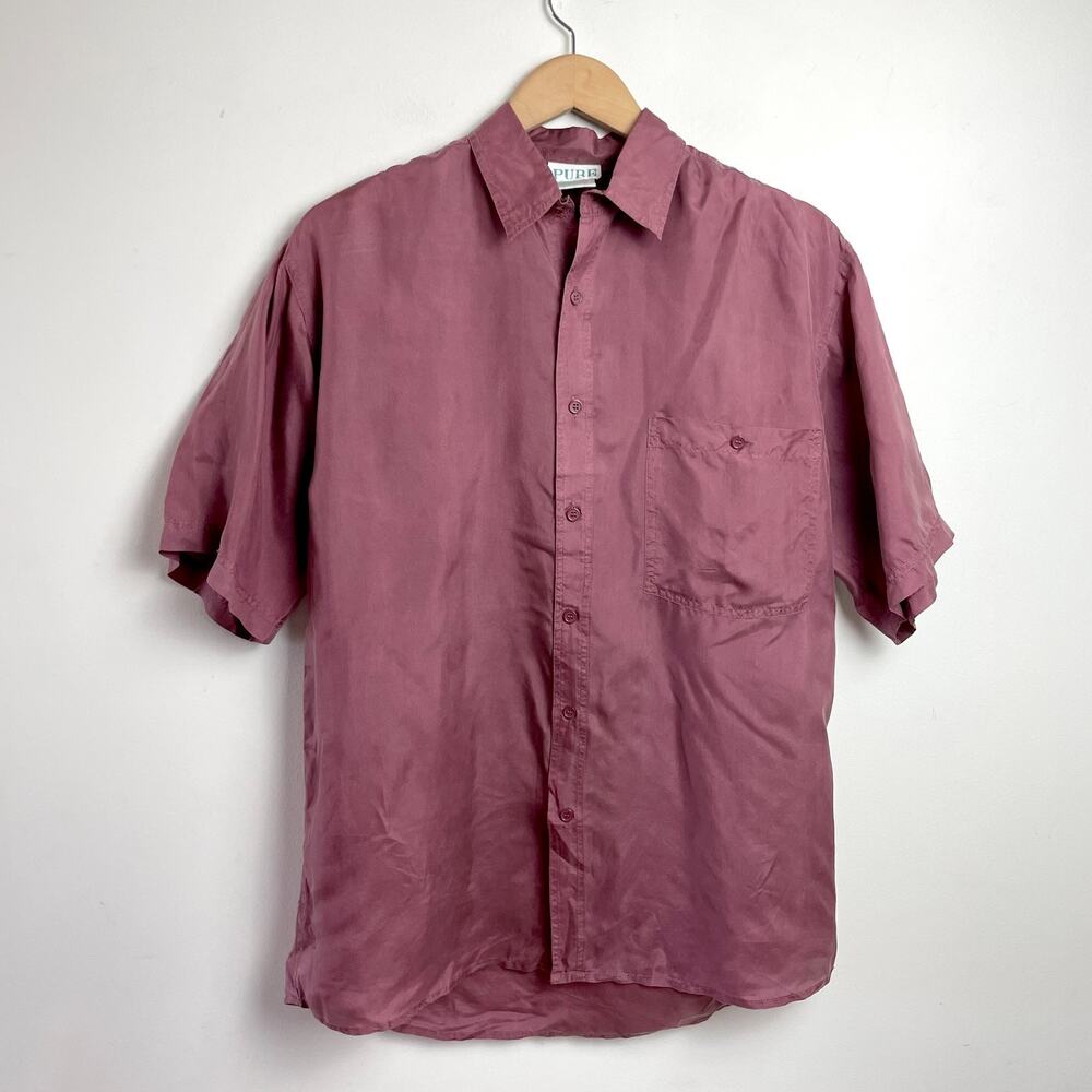 Vintage 90s‎ Silk Short Sleeve Button Up Mens Small Quiet Luxury Minimalist